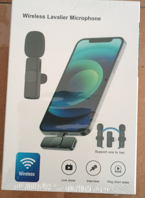 Set of 2 Wireless Lavalier Microphone for iPhone Type-C Plug and Play Black