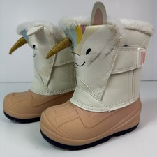 Cat Jack Unicorn Winter Boots Girls Size 8 Faux Fur Snow Boots Cream Pink Kids