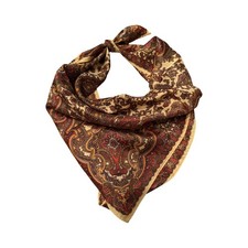 Vintage Twill Paisley Scarf 26x26 Made in Japan Burgundy Gold Retro Boho