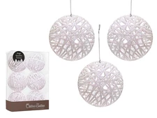 4 inch Glittered Iridescnet White Rattan Ball Ornaments Hanging Tree Decorati...