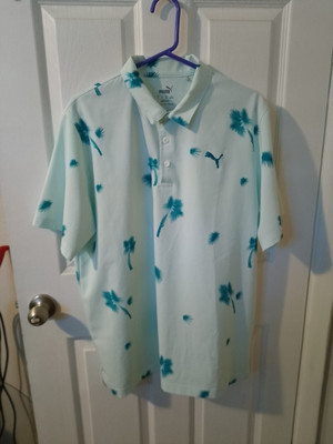 Puma Mens Golf  Shirt Large  Palm Trees Seersucker