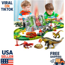 Dinosaur Volcano Track Set - 180pc Mist-Spouting Train  Climbing Toy