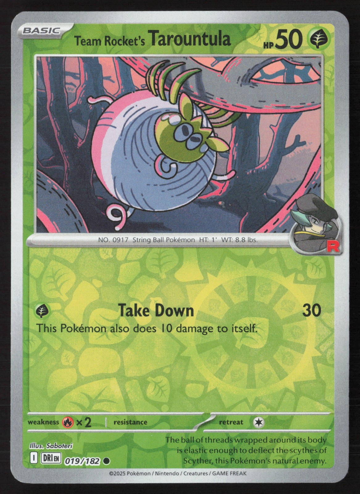 Team Rocket's Tarountula Destined Rivals 19/182 NM Reverse Holofoil