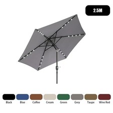 2.5/2.7/3M Round Garden Parasol LED Umbrella Tilt Crank Sun Shade Patio Fabric