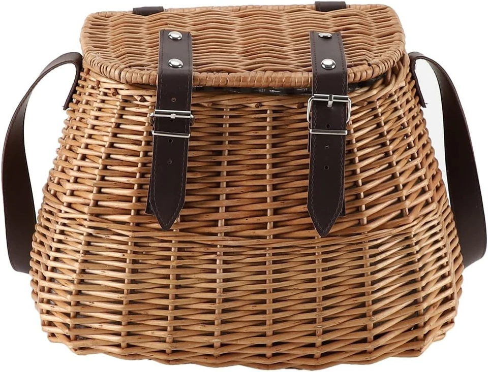 Handwoven Wicker Picnic Basket with Shoulder Strap - Image 3 of 4