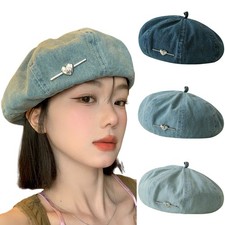 Fashion Denim Beret Hat for Women French Style Artist Hat Casual Beanie Cap