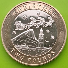 BOŻE NARODZENIE 2024 £ 2 moneta Gibraltar Ojciec Boże Narodzenie Święty Mikołaj sanie renifery dwa funty