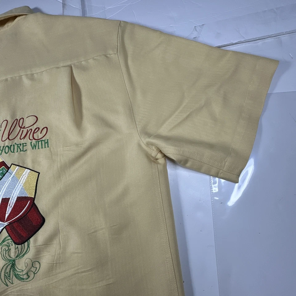 Caribbean Mens Hawaiian Shirt Sleeve Shirt Embroidered Wine Yellow Sz- M #2286 - Image 4 of 4