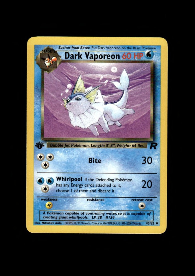 2000 Pokemon Team Rocket 1st Ed: # 45 Dark Vaporeon NM-MT OR BETTER