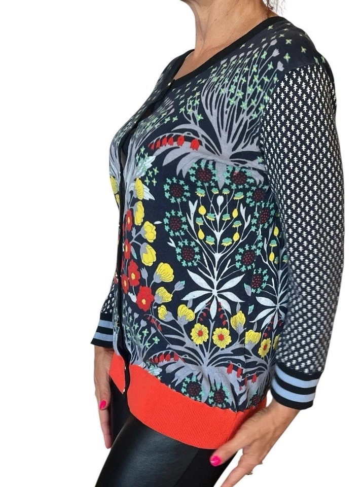 Cárdigan Suéter Marc By Marc Jacobs Algodón Cachemir Floral Azul Marino Multi Grande Foto 3 de 4