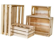Large Wooden Crates Unfinished Set of 4 Decorative Storage Box with Natural
