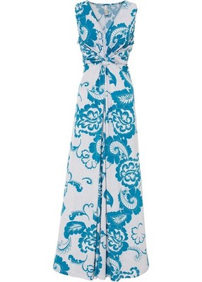 Kleid mit schönem Print Gr. 36/38 Weiss Ozeanblau Maxi-Kleid Casual-Dress Neu*