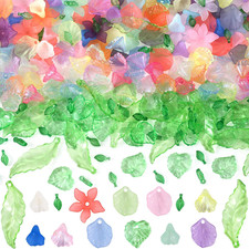 260 Pcs Flower Leaf Assorted Beads, Acrylic Frosted Flower Beads for Jewelry Mak