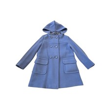 Prada Blue Wool Double Breasted Coat, Size 46 Italy, Hooded
