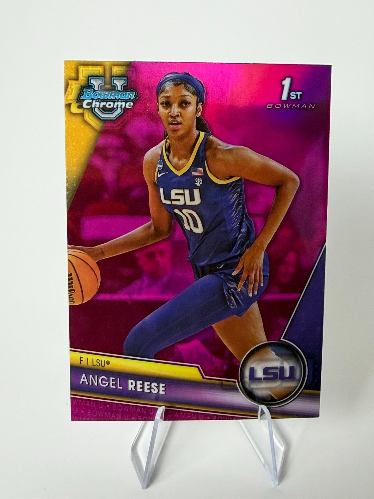 2023-24 Bowman University Chrome Pink Refractor Angel Reese #49 First 1st U