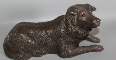 HEREDITIES GROSSE KALTGUSS BRONZE BORDER COLLIE LIEGENDER HUND FIGUR