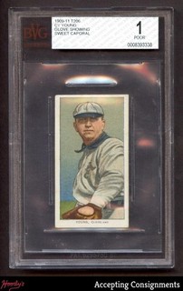 1909 11 T206 Sweet Caporal Glove Showing #525 Cy Young NAPS BVG 1 CENTERED