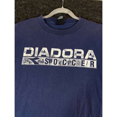 Diadora, Vintage 90s Diadora Soccer Graphic T-Shirt Mens Medium Navy Blue Cotton Tee USA