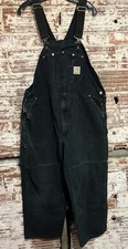 Vintage 90s Carhartt R01 BLK Black Duck Double Knee Bib Overalls 44 X 30