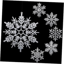 Large Snowflakes Ornaments 12" Plastic Glitter Snowflake Decorations 36 Silver