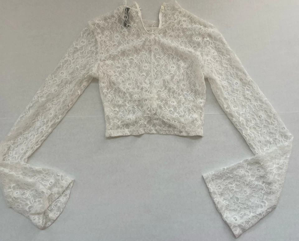 Divided Lace Top Extra Small White Womens Long Sleeve High Neck Ruched 160/80A - Image 3 of 3