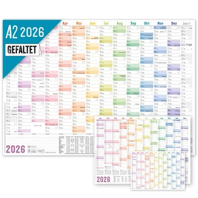 HÄFFT-VERLAG GMBH Wandkalender 2026 - A2 / gefalzt + Extra A3 & A4-Übersicht / Rainbow / Häfft-Ver