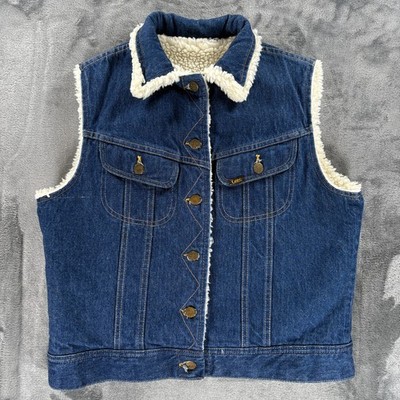 Vintage Lee Riders Sherpa Denim Vest Men M Western 1970's Western USA Made