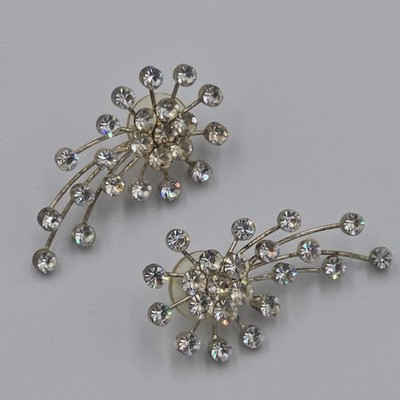 Vintage Rhinestone Bright Beautiful Burst of Glamor Shooting Comet Earrings 