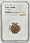 1909 S VDB Lincoln Cent Wheat Penny 1c NGC Good Details Cleaned Key Date