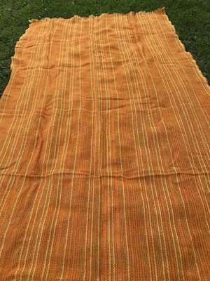 VTG MCM Orange/Yellow Woven Striped Textured Interior Fabric ~2yards