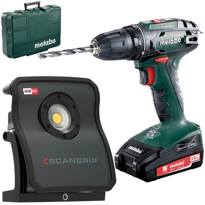 SCANGRIP Akku LED Strahler NOVA 4 & Metabo 18V BS 18 2x,1,5 Ah Akku & Koffer