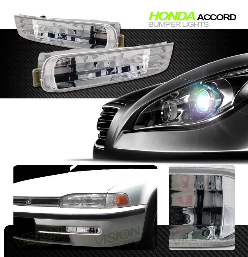Luces de parachoques de estacionamiento con señal delantera transparente cromadas cristalinas para Honda Accord 92-93 Foto 2 de 2