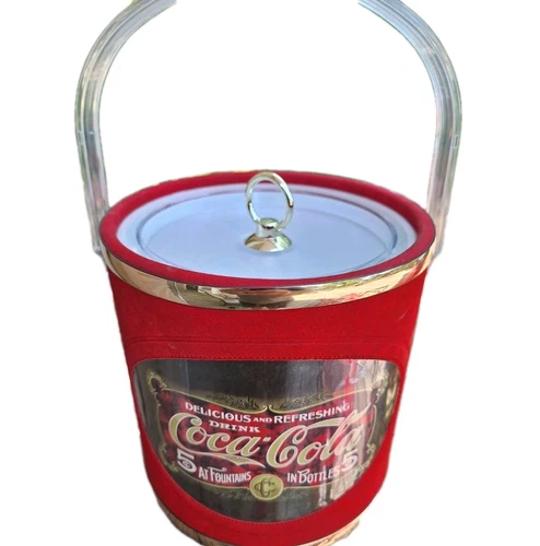 Vintage Coca-Cola Ice Bucket Red & Gold Made in USA collectible