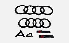 Audi A4 + S LINE GLOSS BLACK BADGE SET OF FRONT & REAR RINGS BOOT TRUNK 09-2019