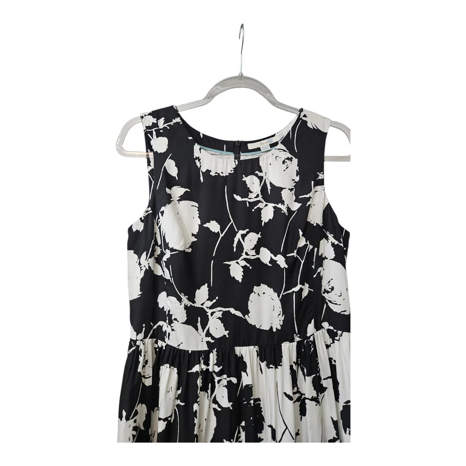 Vestido Boden 8R Midi Mangas Floral Negro Blanco Espalda Oculta Cremallera Viscosa/Seda Foto 3 de 4