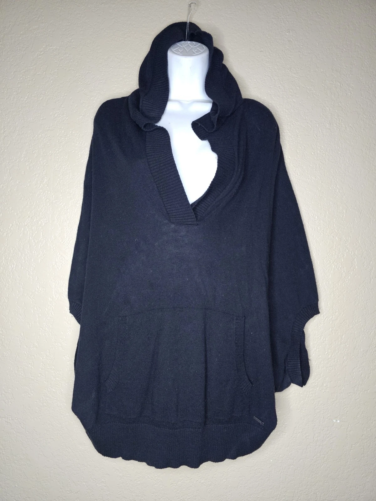 PrAna Poncho/pullover sweater tight knit organic cotton boho black wrap Sz XL