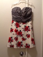 GUESS ROSE SEXY FLORAL DOT MIXED PRINT STRAPLESS DRESS SIZE 6 