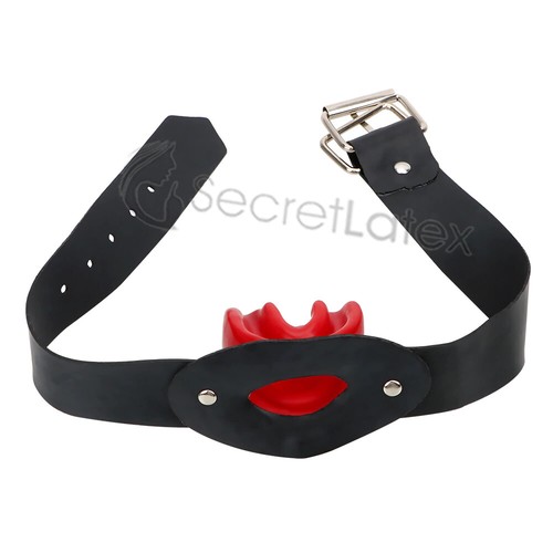 All Latex Open Mouth Gag and Strap Bite Head Harness Red or Black Latex Strap - Picture 3 of 10