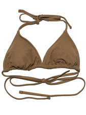 Shade  Shore Womens L Light Brown Metallic Strappy Detail Triangle Bikini Top