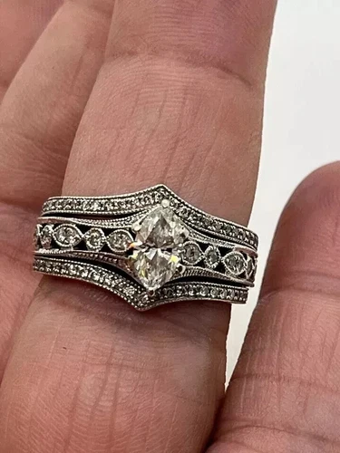 Marquise Art Deco Style Lab Created Diamond Wedding Ring 14K White Gold Finish