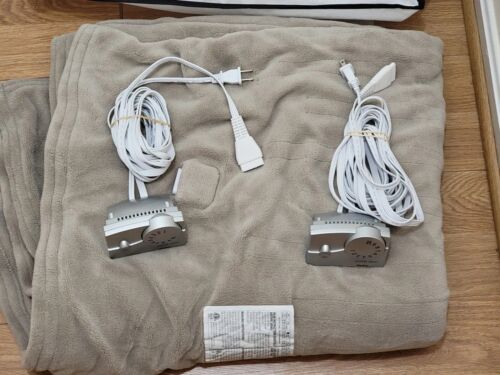 BIDDEFORD Comfort Knit Electric Heated Blanket Queen SIZE BEIGE + 2 Controllers - 第 1/4 張圖片