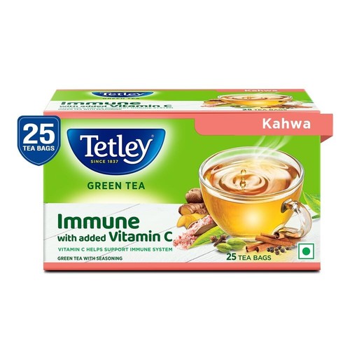 Tetley Natural Green Tea Kahwa Flavor 25 Tea Bags Mix Spices Green Tea - Foto 2 di 4