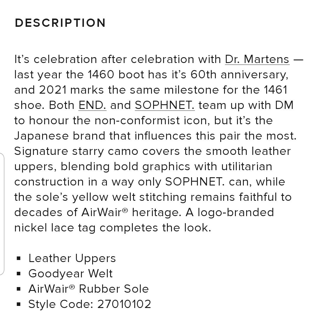 End. x Dr Martens x Sophnet | 1461 | Oxford Shoes | US 10.5 | Camo