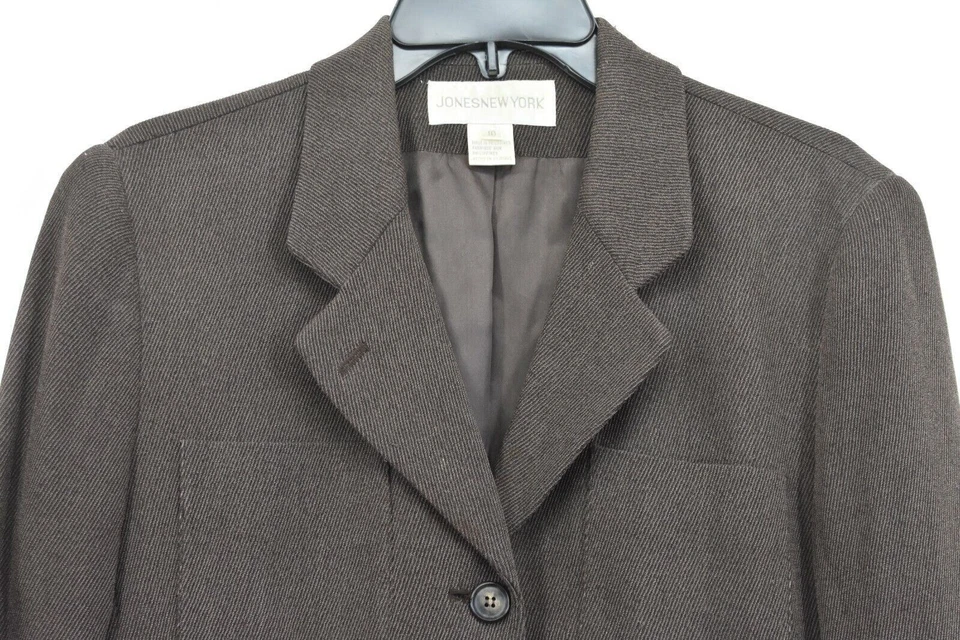 Jones New York Mujer Marrón Muesca Solapa Botón Escoba Frontal Bolsillo Traje Chaqueta 10 Foto 3 de 4
