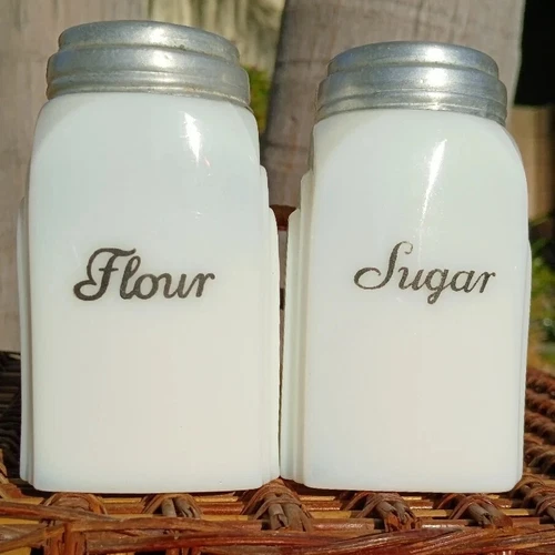 Vintage Mckee Milk Glass Arch Shakers-Flour & Sugar