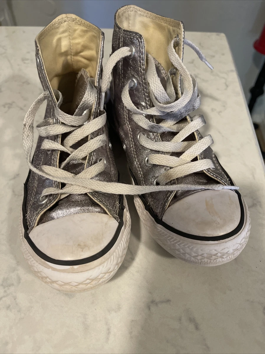 CONVERSE Chuck Taylor High Top Silver Metallic Shoes Sneakers Kids