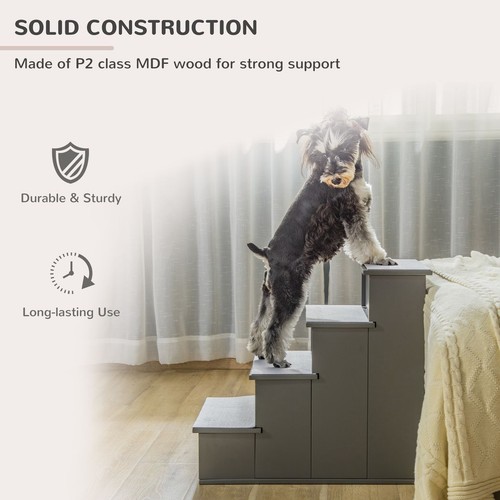 4 Step Wooden Dog Steps Pet Stairs Cat Ladder for Bed Couch, Grey Pawhut - Picture 3 of 3