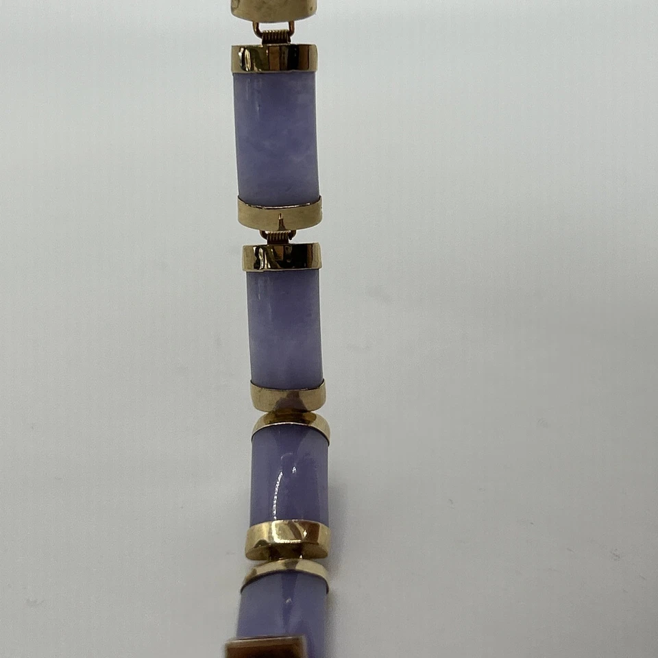 Brazalete de jade lavanda natural de oro real amarillo macizo de 10K, 7,5" pulgadas Foto 4 de 4