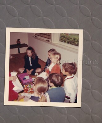 FOUND Original COLOR Photograph SNAPSHOT Kids openig gifts H129