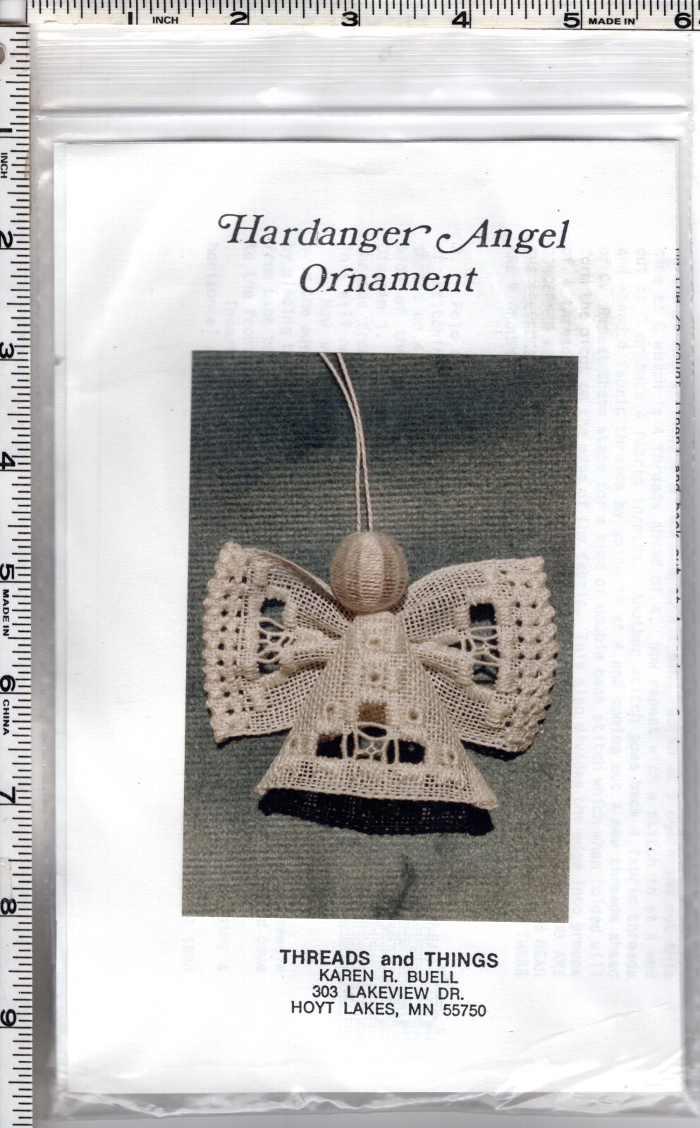 Hardanger Angel Ornament Threads and Things Needlecraft Kit NEW eBay